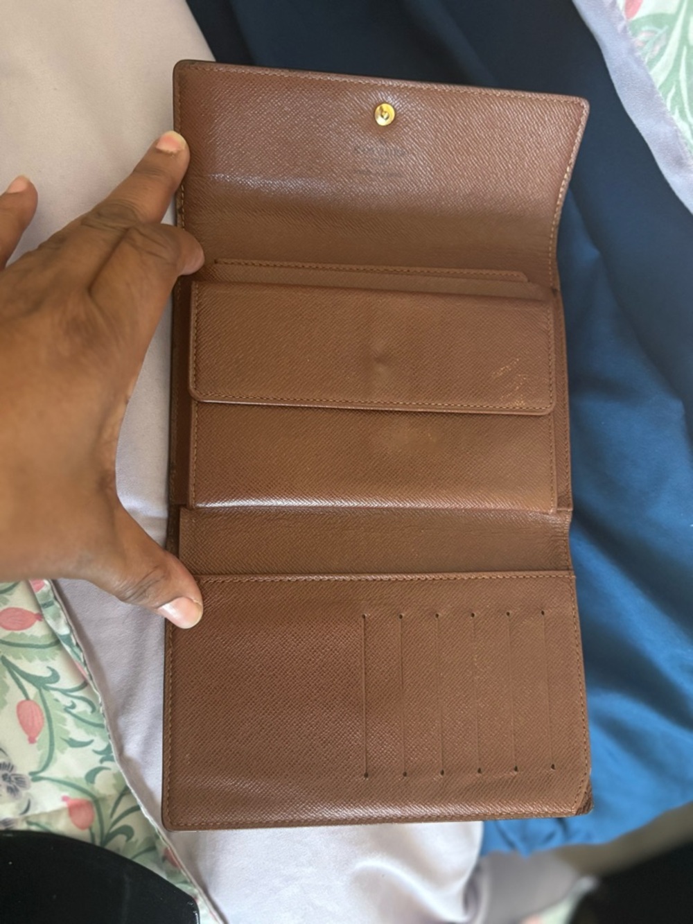 Louis Vuitton Brown Leather Trifold Wallet with Gold Snap